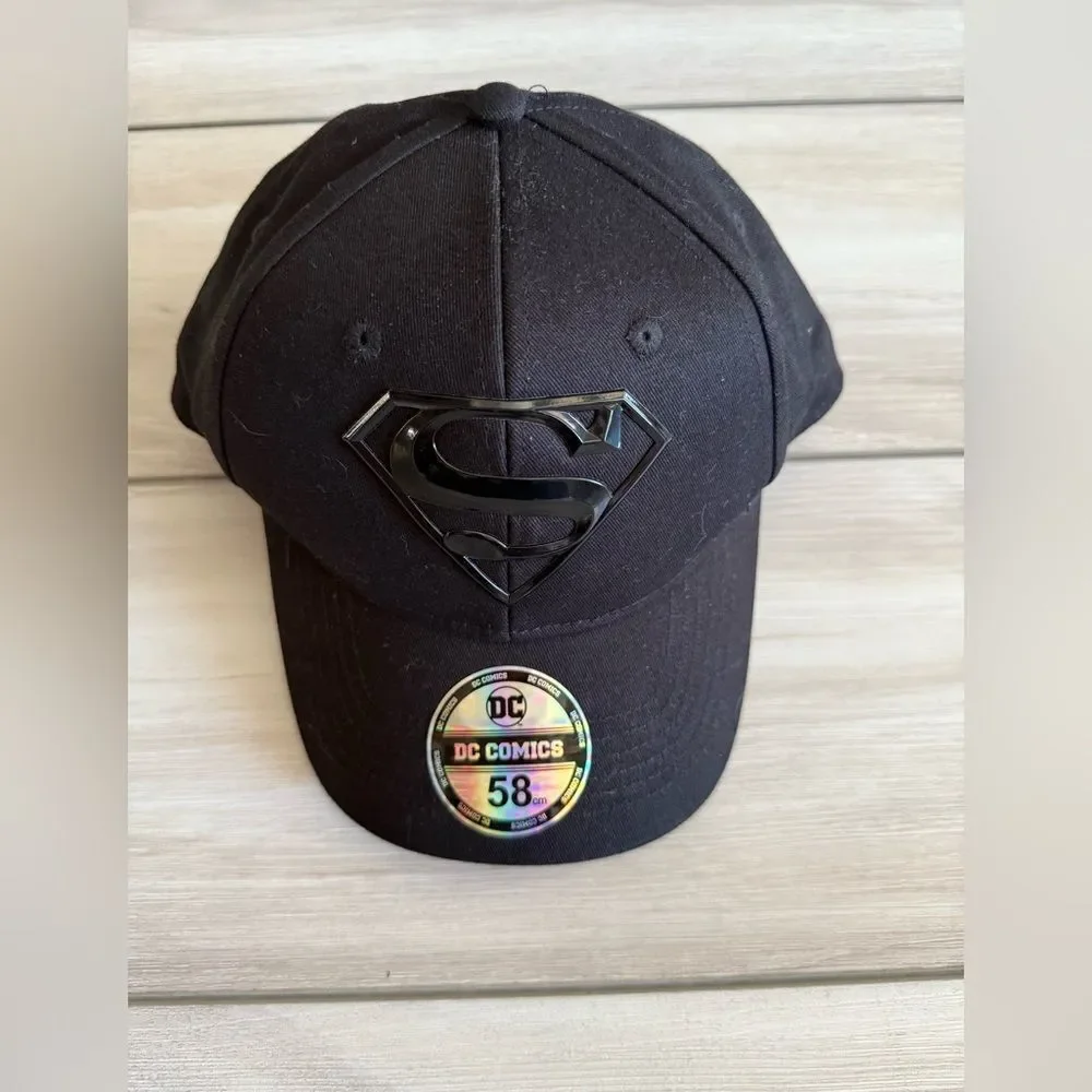 DC Comics Superman All Black Rubber Logo Baseball Cap Black OS NWT